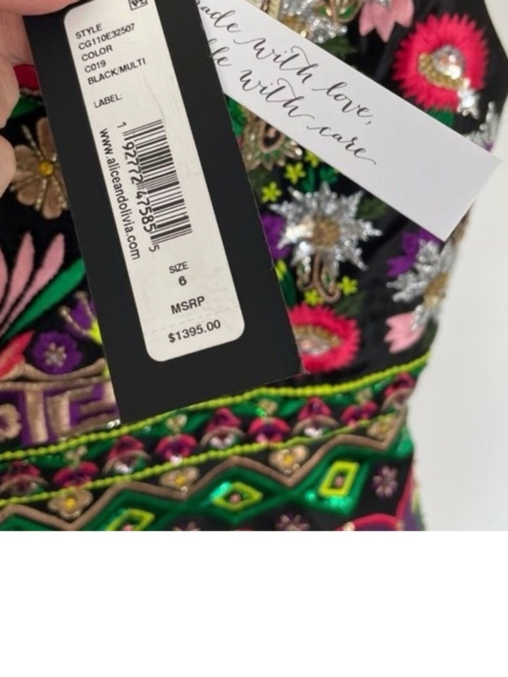 Alice + Olivia Tricia Embellished Mini Dress Black/Multi Size 6 - Picture 8 of 9